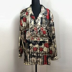 Alia Button Up Blouse Women's 18 Multicolor Floral‎ Holiday Dressy Shimmer
